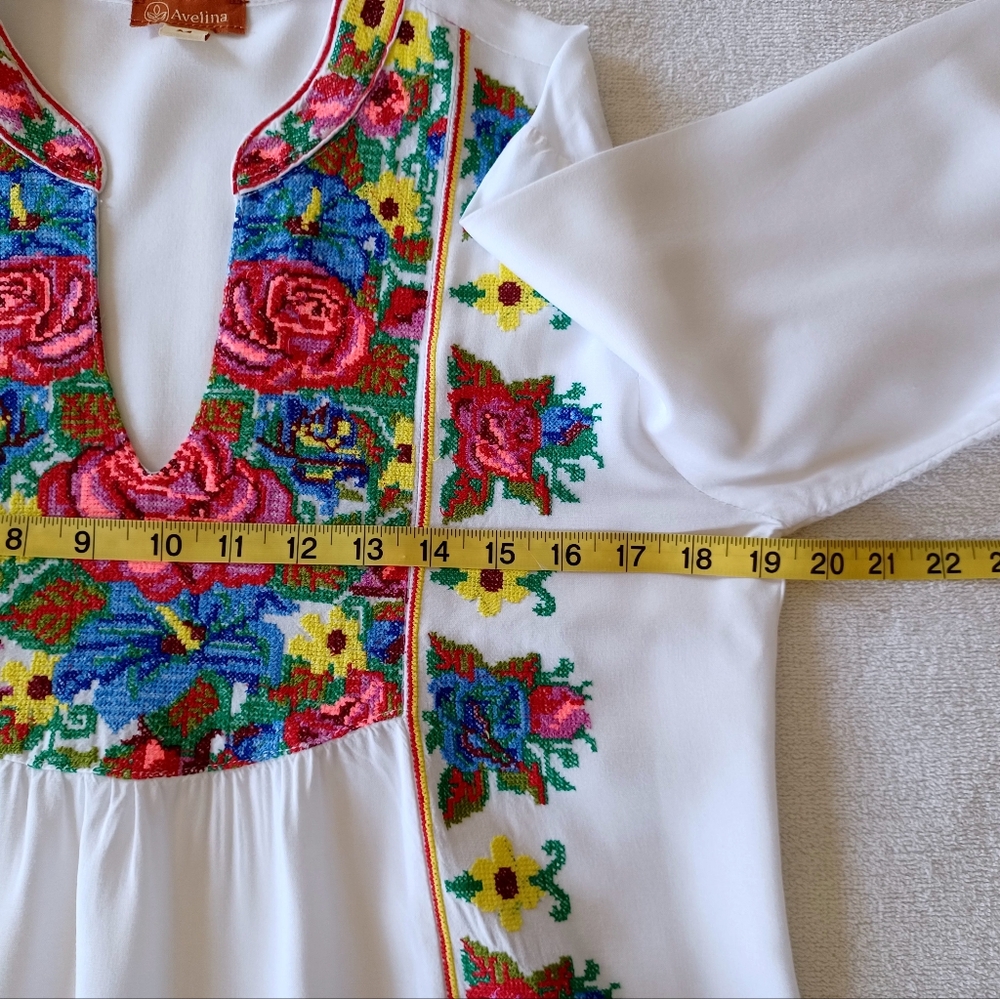 Bohemian Floral Embroidered White Blouse From Avelina, Size S - Picture 13 of 16